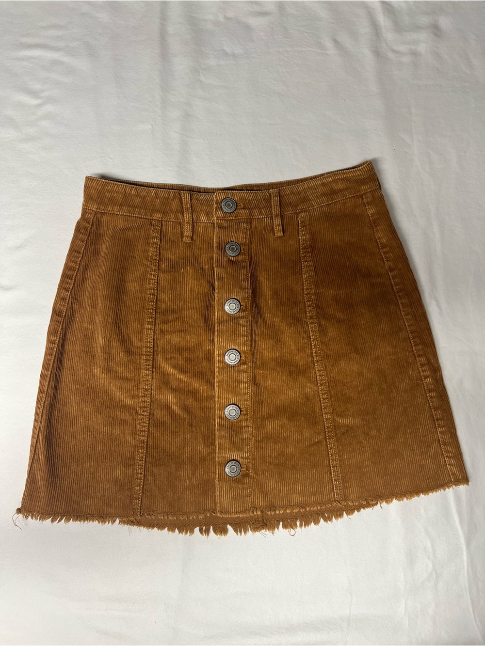 Button-Front Corduroy Mini Skirt in Rust